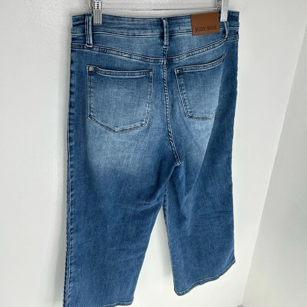 Judy Blue Wide Leg Crop Jeans Women’s 7/28 Medium Wash Braided Side 30x23.5 - Picture 10 of 14